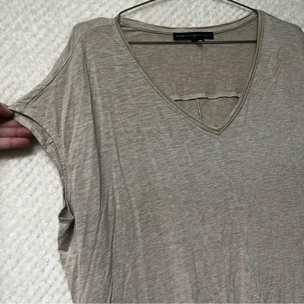 White House Black Market Top Short Sleeves Taupe Cream Casual Medium - Picture 2 of 7